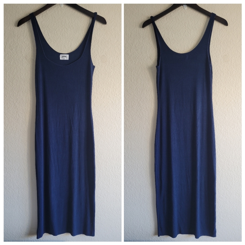 LNA navy blue ribknit sleeveless midi dress size small